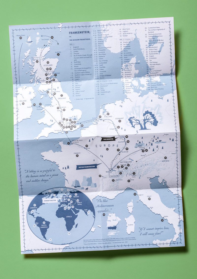 Mary Shelley Frankenstein Map. Literarymaps.com. Book Map. A3 map